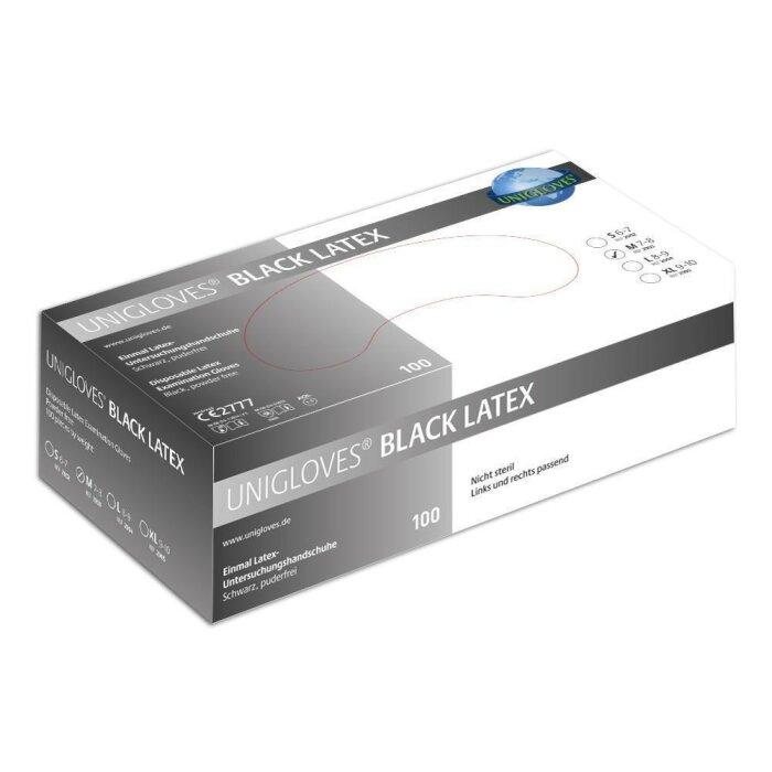 Latex - Gloves - black - 100 pcs - Unigloves Black Mamba
