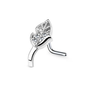 steel - curved Nose Stud - foliage leaf - crystal Steel