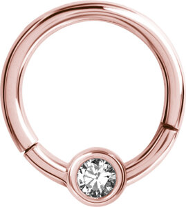 Rosegold Steel - BCR ball closure ring - hinged - crystal