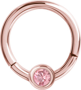 Rosegold Steel - BCR ball closure ring - hinged - crystal