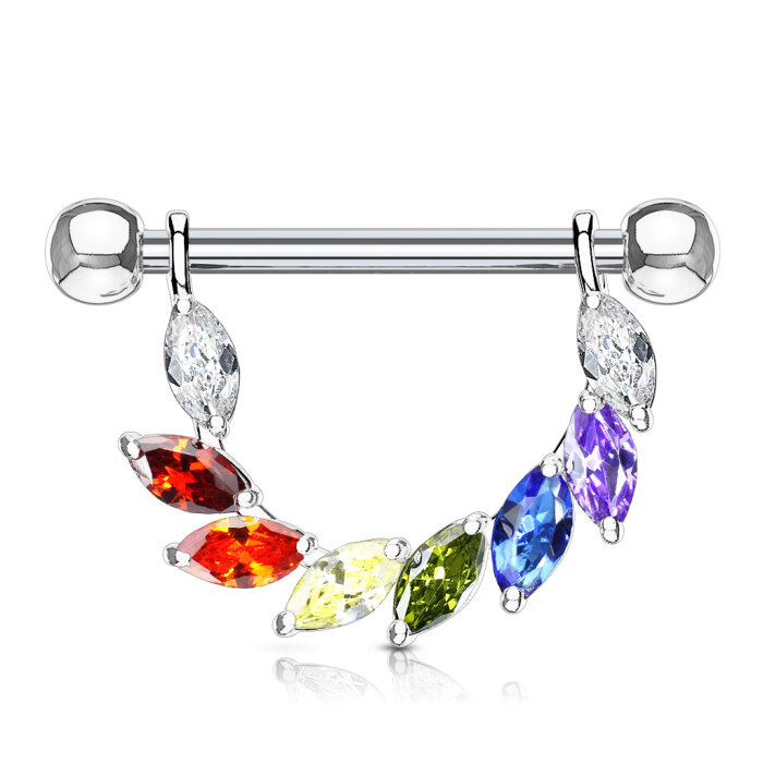 Stahl - Nipple Bar - Herzdiadem - Kristall