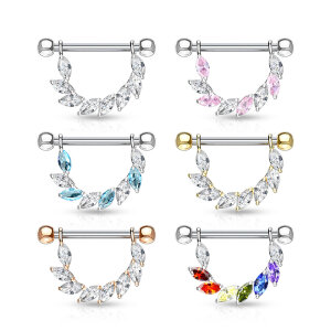 Stahl - Nipple Bar - Marquise - 8 Kristalle