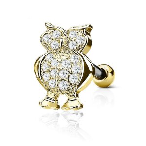 Steel - Ear stud - Crystal Owl - Tragus