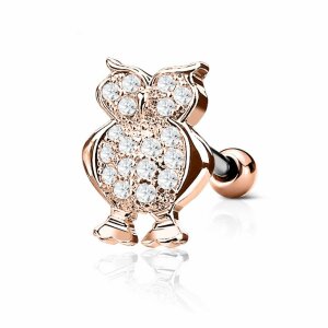 Stahl - Ohrstecker - Eule Kristalloptik - Tragus Rosegold