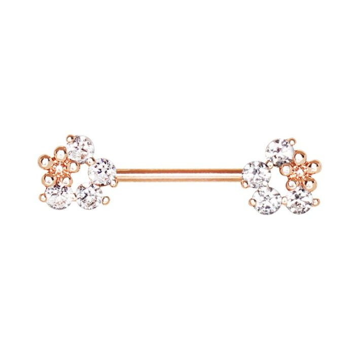 Rosegold Steel - Nipple Bar - Blume Kristall