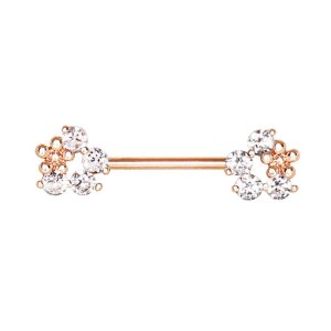 Rosegold Steel - Nipple Bar - Blume Kristall