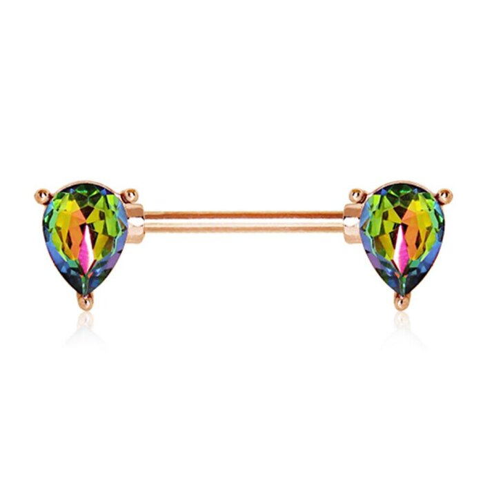 Rosegold Steel - Nipple Bar - Regenbogenglas