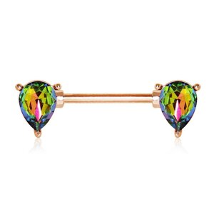 Rosegold Steel - Nipple Bar - Regenbogenglas