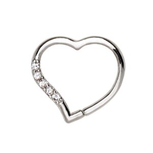 Steel - Bendable Ear Stud - Heart - Crystal Bow