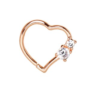 Rosegold Steel - Ohrring biegbar - Herz - Kristalle