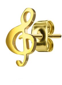 Stahl - Ohrstecker - Notenschlüssel Gold