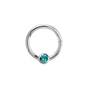 Steel - BCR ball closure ring - hinged - crystal BZ - blue zirkon