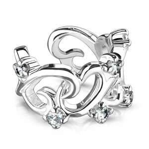 Steel - Clip On Piercing - tendril crystal Silver