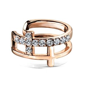 Stahl - Clip On Piercing - Kreuz Kristall Rosegold