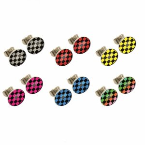 Steel - Ear stud - 12pcs Set - checkered - Star