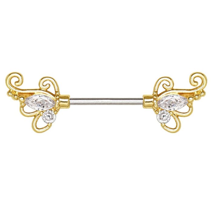 Gold Steel - Nipple Bar - Filigran - Kristall