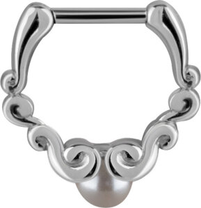 Steel - Septum Clicker - Ornament with Pearl