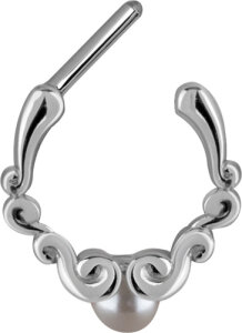 Steel - Septum Clicker - Ornament with Pearl