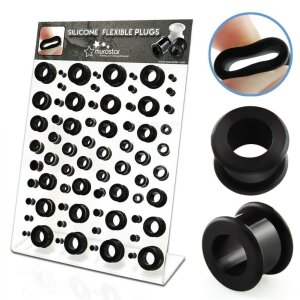 Acrylic Display - FILLED - 72 Silicone Flesh Tunnels - Black