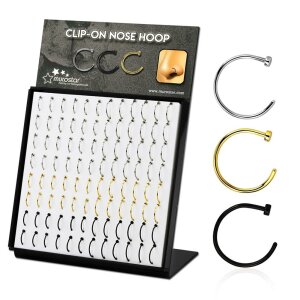 Acrylic Display - FILLED - 96 steel nose rings with Flat...