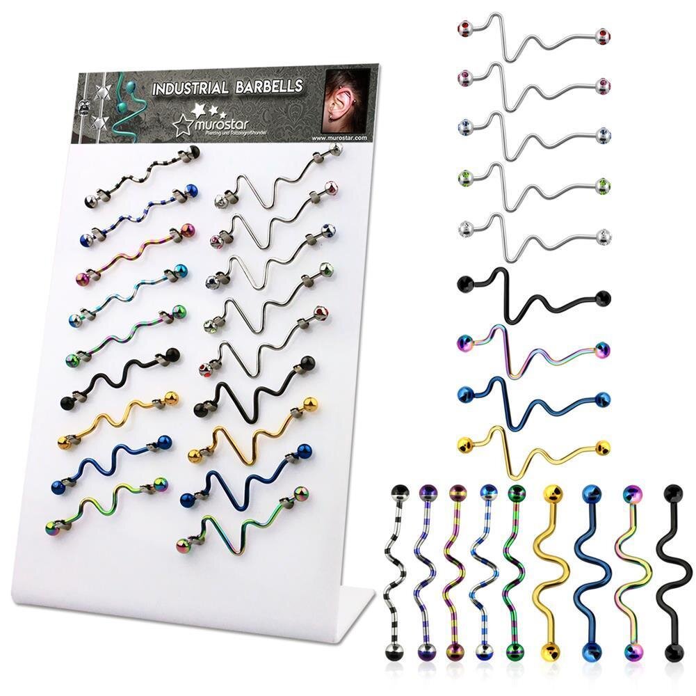 Acrylic Display FILLED 18 colorful steel industry barbells