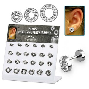 Acrylic Display - FILLED - 24 Steel Fake Plugs - Crystal