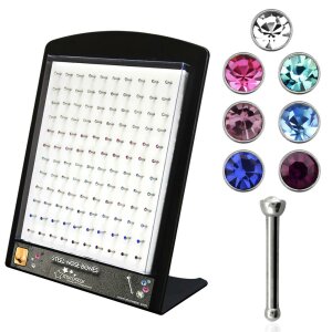 Acrylic Display - FILLED - 120 Steel Nose Studs - Crystal