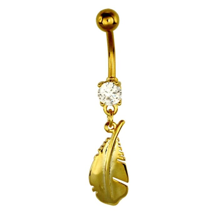Gold Steel - Banana - Feather - Cubic Zirconia