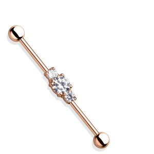 Rosegold Steel - Industrial Barbell - Cubic Zirconia...