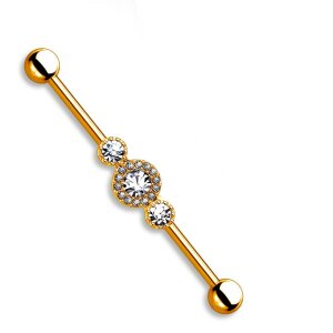 Rosegold Steel - Industrial Barbell - Cubic Zirconia...