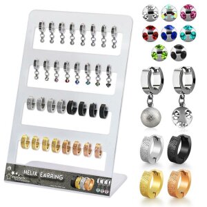 Acrylic Display - FILLED - with 32 Steel Helix earrings -...