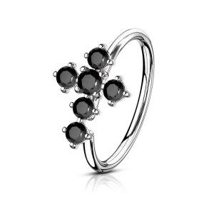 Brass - Nose Ring - Cross Crystals - bendable Silver / Black