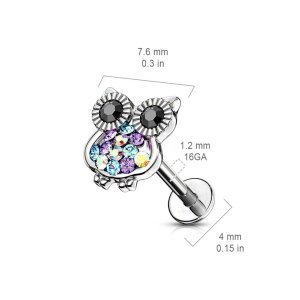 Steel - Labret - Owl - Internally Threaded