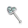 Steel - Nose Stud - Heart - Crystals Aqua (AQ)