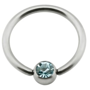 Titanium - Nipple Ring - Aquamarine (AQ)