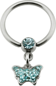 Titanium - Nipple Ring - crystal - butterfly