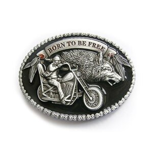 Belt buckle - Born to be free - with Wolf - Biker Buckle