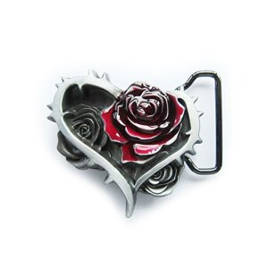 Belt Buckle - Heart with Roses & Thorns - Flower -...