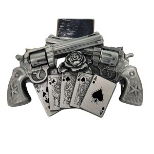 Belt buckle - Guns & Royal Flush silver - with lighter