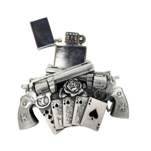 Belt buckle - Guns & Royal Flush silver - with lighter