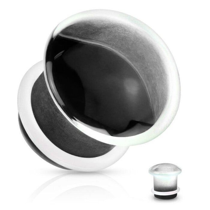 Glas - Plug - klar / schwarz - mit Silikon O - Ring