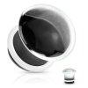 Concaved Front Single Flared Glass Plugs with Clear Silicone O-Ring