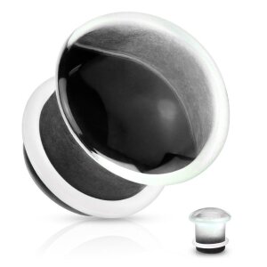 Glas - Plug - klar / schwarz -  mit Silikon O - Ring 10 mm