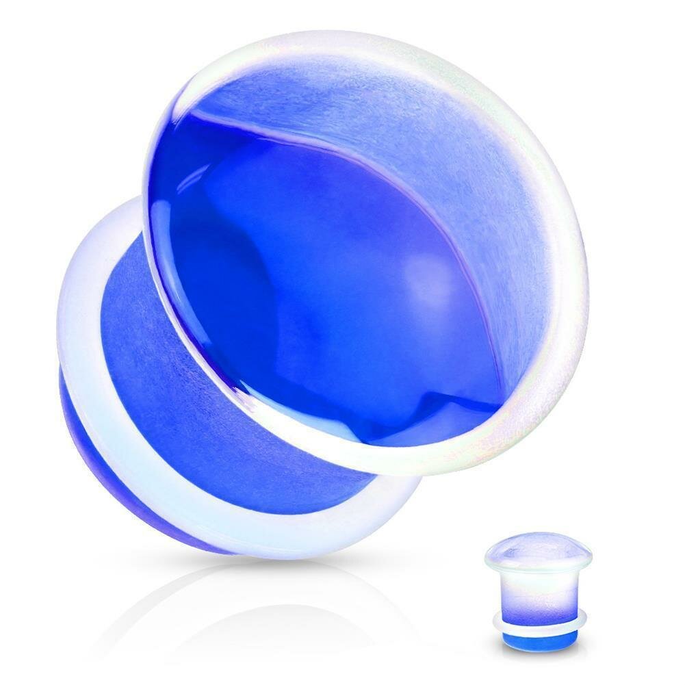 Single Flared Blue Glass Ear Plug w. Clear O-Ring Single Flared Blue Glass Ear Plug w. Clear O-Ring