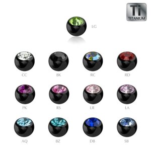 Black Titanium - Screw ball - with crystal 1,2 mm - 3 mm...