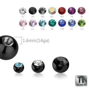 Black Titanium - Screw ball - with crystal 1,2 mm - 3 mm...