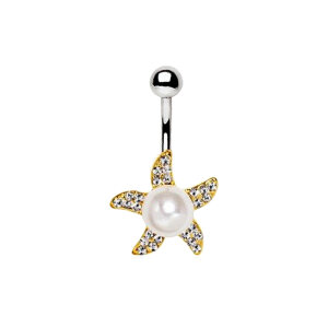 Steel - Banana - Gold Plated Pearl Accent Starfish Navel...