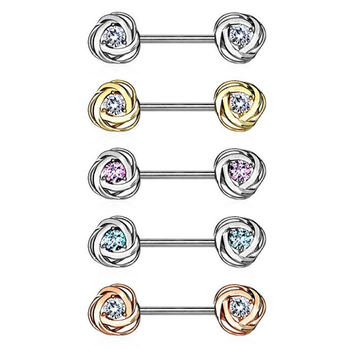 Stahl - Nipple Bar - Rosenblüte - Kristall