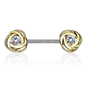 Stahl - Nipple Bar - Rosenblüte - Kristall Gold CC