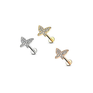 Steel - Barbell - Tragus - Butterfly - Crystal